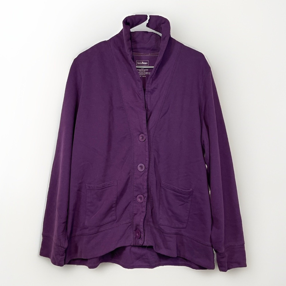 LL Bean Women's 1X Belted Jacket Button Cardigan Shawl Collar Patch Pockets